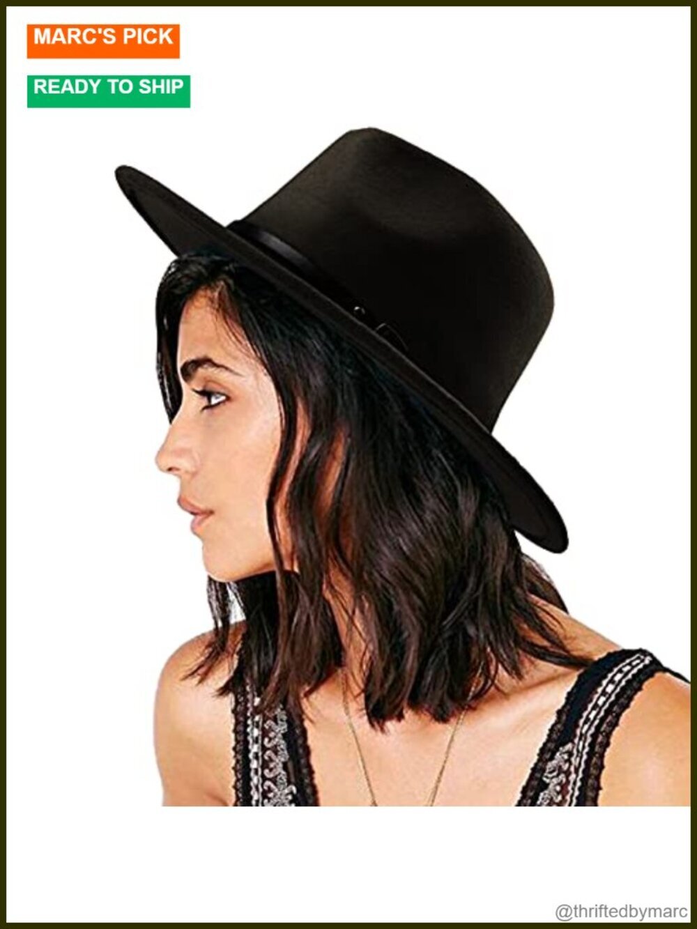Wide Brim Felt Floppy Fedora Hat with Belt Buckle Panama